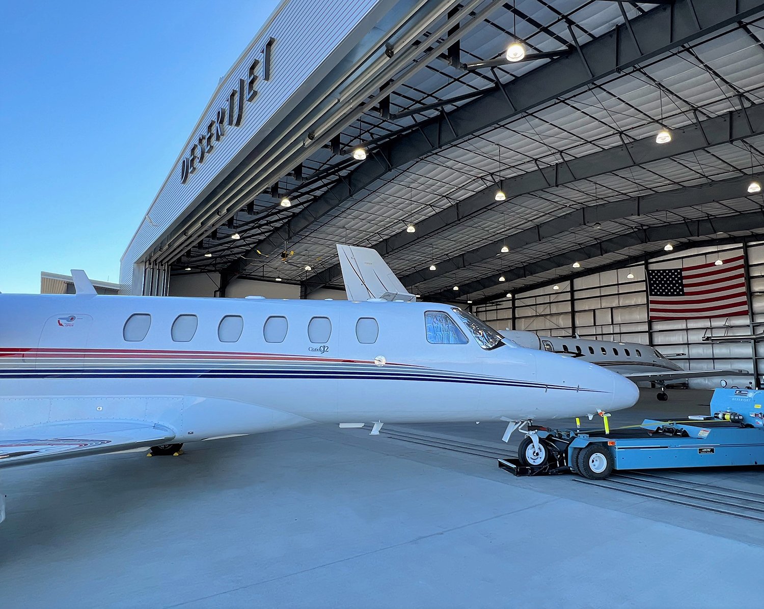 aircraft entering the hangar at Desert Jet