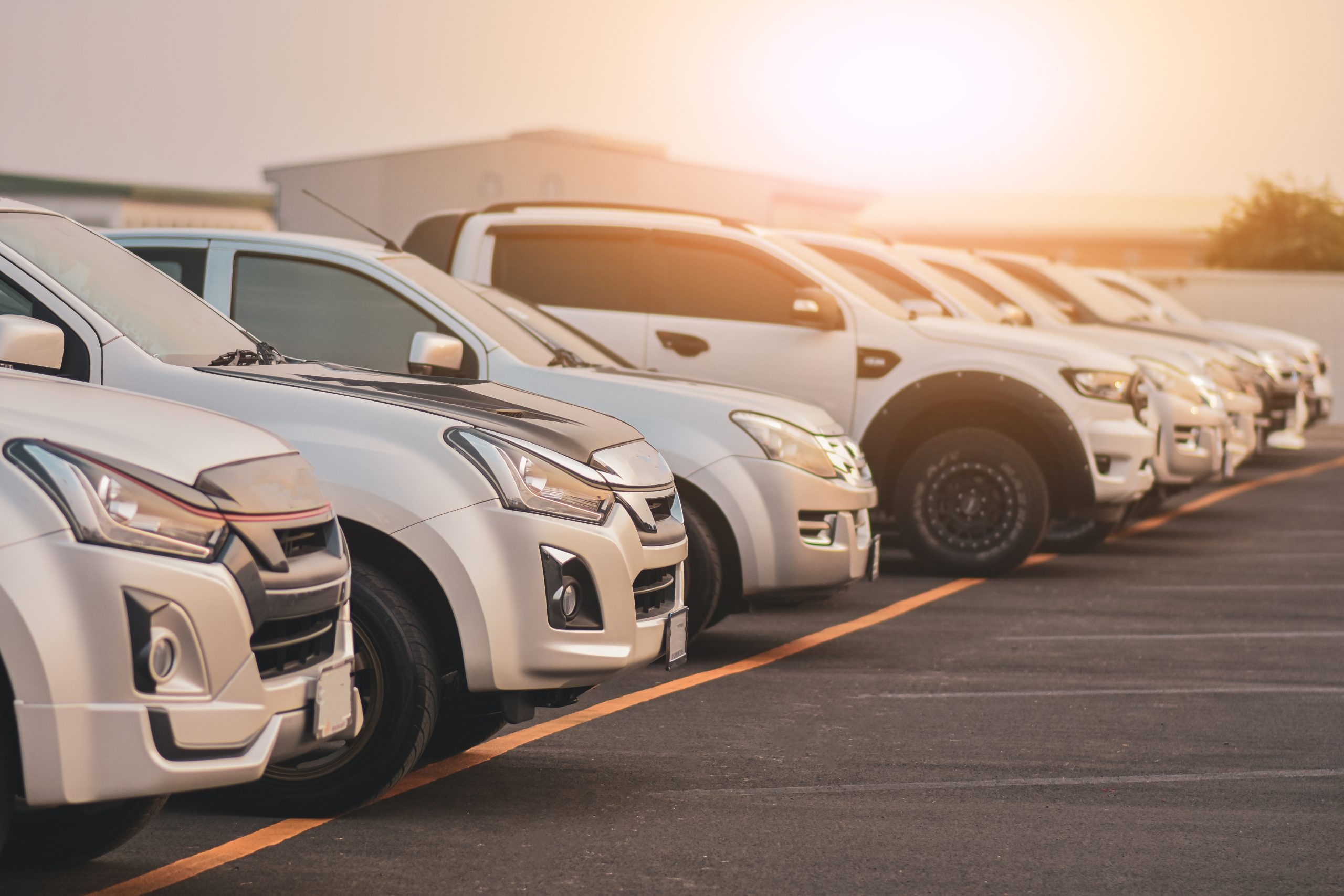 Cars parked row in car park,Car stop and parking on road